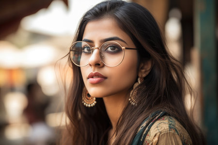 shot of a young indian woman wearing glassesの素材