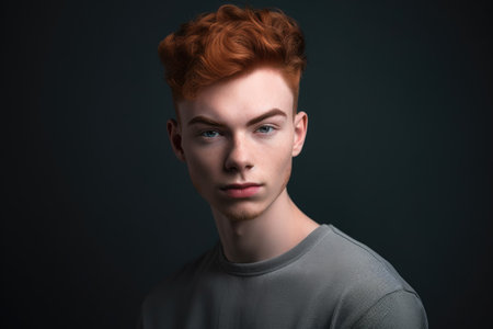 shot of a young man standing against a gray backgroundの素材