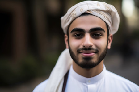 a young muslim man dressed up in his religious clothingの素材