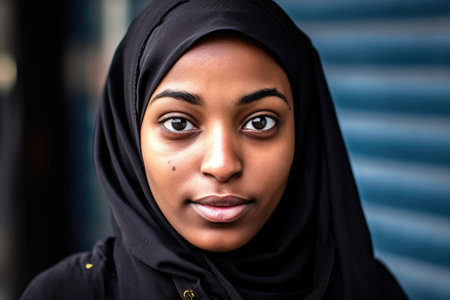 a young muslim woman wearing a black hijabの素材