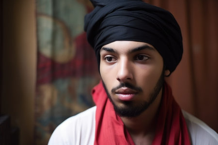 a young muslim man wearing a turbanの素材