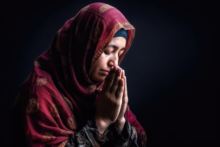 shot of a muslim woman prayingの素材