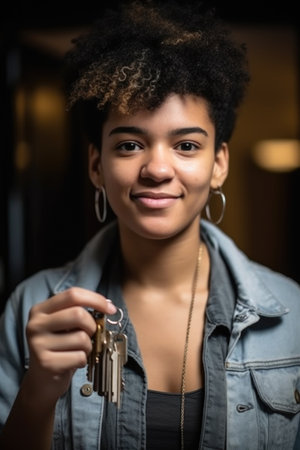 shot of a young woman holding a bunch of keysの素材