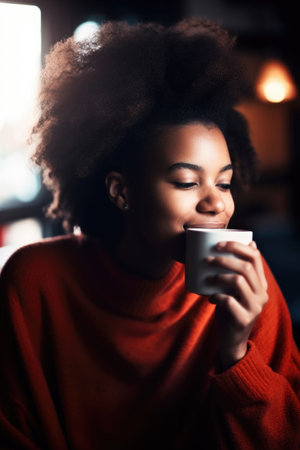 shot of a young woman enjoying her morning coffeeの素材