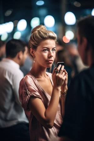 shot of a woman using her smartphone to make a call at an eventの素材