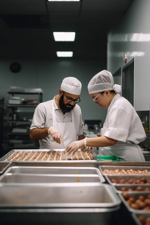 shot of two people working in a food businessの素材