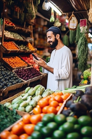 shot of a man using his smartphone to take photos while standing in front of fresh produceの素材