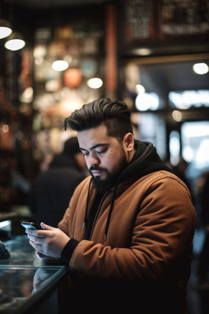 shot of a customer using his cellphoneの素材