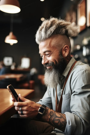 shot of a customer using his cellphoneの素材
