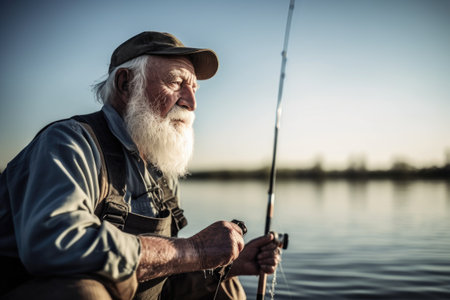 shot of a senior man getting ready to fish at the lakeの素材