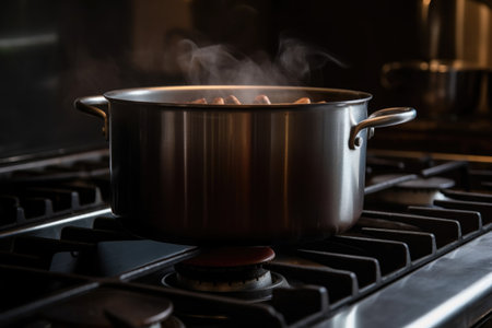closeup shot of a pot on the stoveの素材