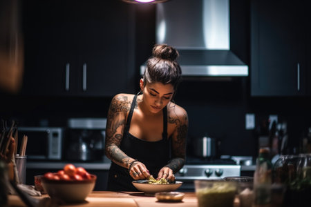 shot of a young woman preparing food in the kitchenの素材