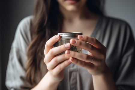 cropped shot of a woman holding a jar lidの素材
