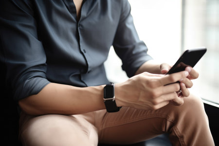 cropped shot of a young male designer using his cellphone while sitting at workの素材