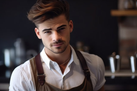 cropped portrait of a handsome young male barista working in his cafeの素材