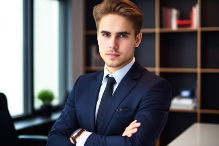 a handsome young businessman in the officeの素材