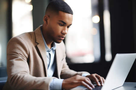 cropped shot of a handsome young man using his laptopの素材