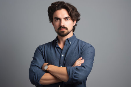 cropped shot of a handsome young man standing with his arms crossedの素材