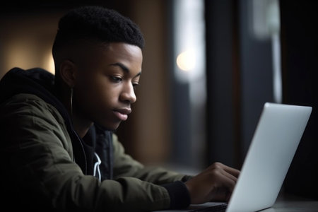 shot of a young man using his laptopの素材
