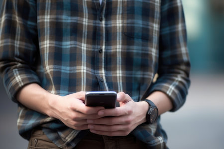 cropped shot of a young man using his smartphoneの素材