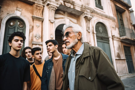 shot of a mature man showing his students around some historic buildingsの素材
