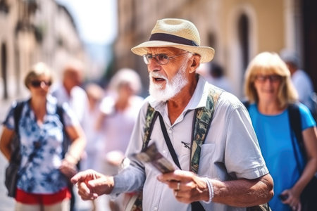 shot of a tour guide giving information to senior tourists on the streets of romeの素材