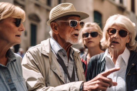shot of a tour guide giving information to senior tourists on the streets of romeの素材