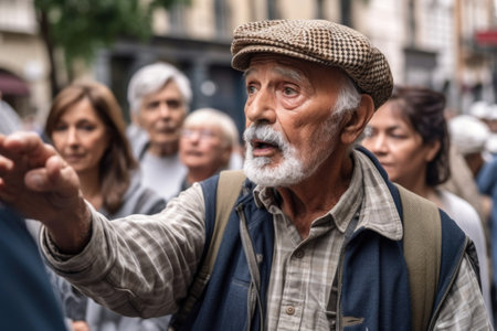 shot of a man explaining history to his group of touristsの素材