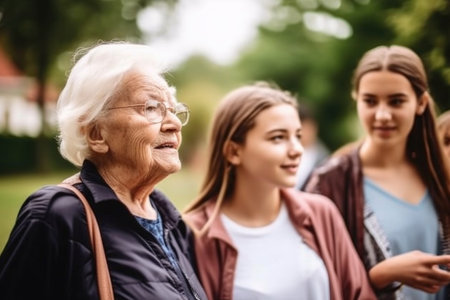 shot of a young woman giving a tour to senior citizensの素材