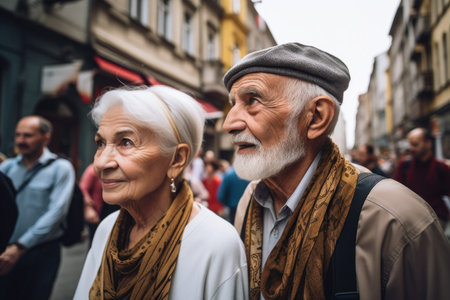 shot of a senior couple enjoying an educational tour through the streets of the cityの素材
