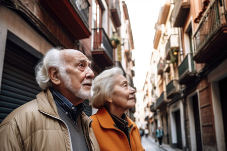 shot of a senior couple enjoying an educational tour through the streets of the cityの素材
