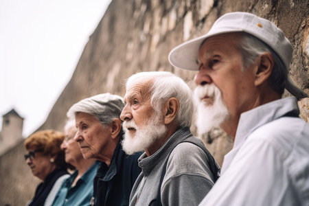 shot of a group of senior people visiting the ancient city wallsの素材