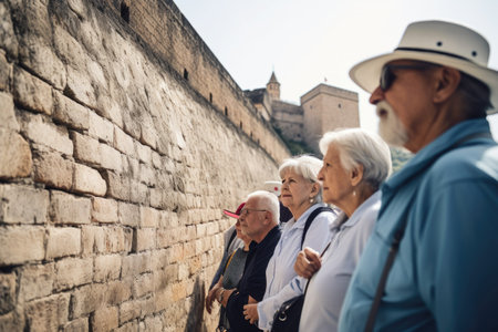 shot of a group of senior people visiting the ancient city wallsの素材