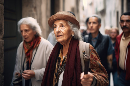 shot of a young woman leading her group of senior tourists through an historical tourの素材