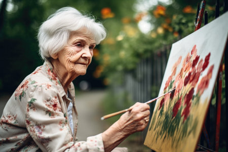 shot of a senior woman painting outdoorsの素材
