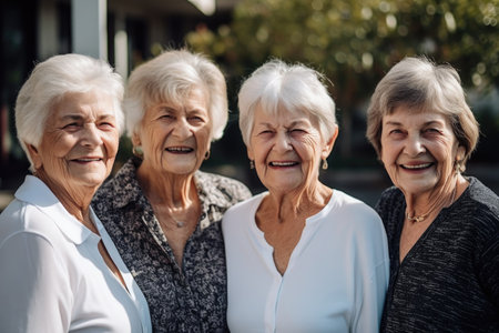 portrait of a group of senior women standing and smiling together outsideの素材