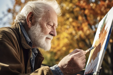 cropped shot of a senior man painting outdoorsの素材