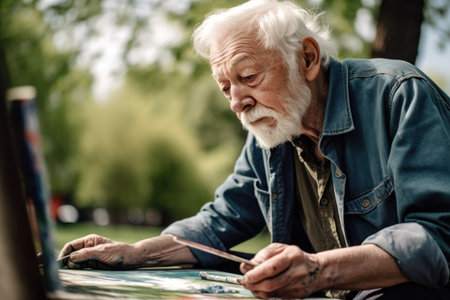 cropped shot of a senior man painting outdoorsの素材