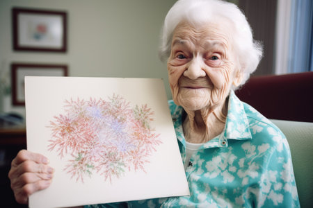 shot of a senior woman holding up her finished artworkの素材