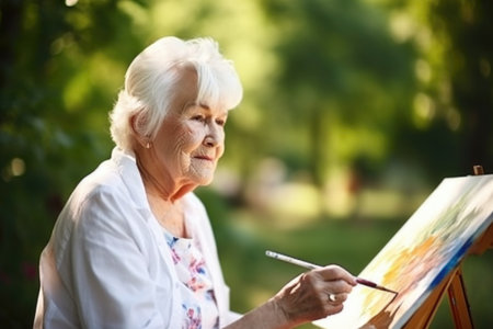 shot of a senior woman painting outdoorsの素材