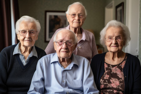 portrait of seniors bonding together at a senior care homeの素材