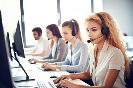 shot of a group of young people working together in a call centerの素材