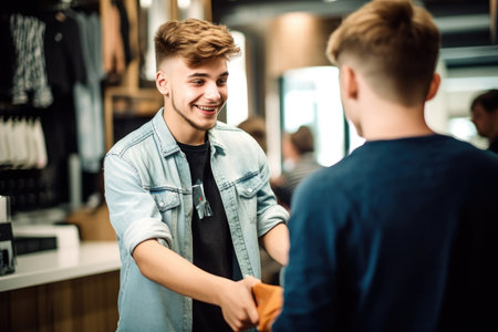 shot of a young man handing over his card to pay for goods at a storeの素材