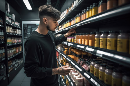 shot of a customer browsing through products on the shelf at a storeの素材