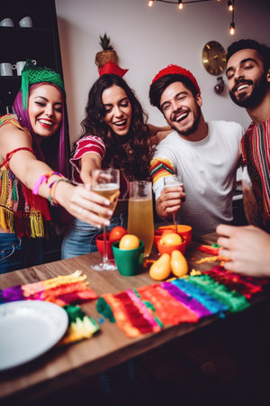 shot of a group of friends celebrating on cinco de mayoの素材