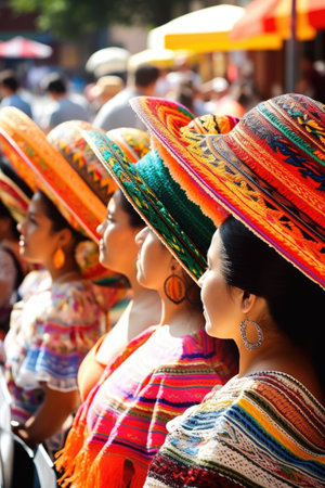 shot of a group of beautiful women wearing sombrerosの素材