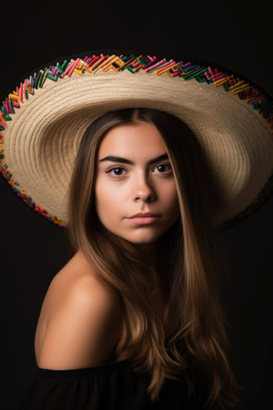 shot of a young woman wearing a mexican sombreroの素材