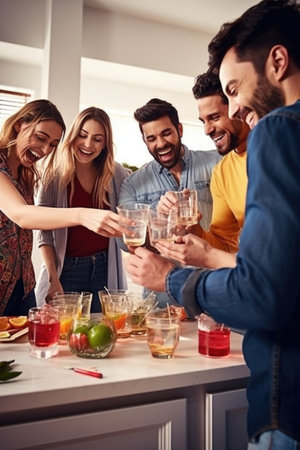 shot of a group of friends enjoying tequila at homeの素材