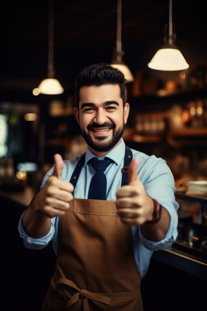 shot of a business owner showing thumbs up to the cameraの素材