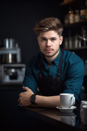portrait of a confident young barista in the kitchen at a cafeの素材